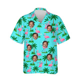 Flamingo Golfers Funny Hawaiian Golf Shirt personalized with printed faces, front view