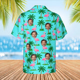 Flamingo Golfers Funny Hawaiian Golf Shirt with custom faces, back view