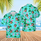 Flamingo Golfers Funny Hawaiian Golf Shirt with custom faces, front and back