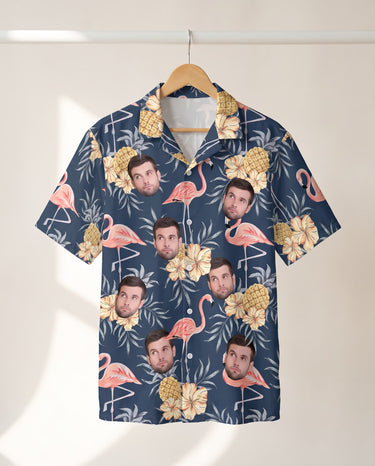 Flamingo Pineapple Paradise personalized Hawaiian shirt printed with customer faces