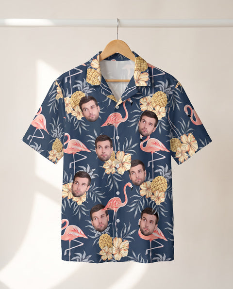 Flamingo Pineapple Paradise personalized Hawaiian shirt printed with customer faces