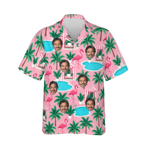 Flamingo Resort Tropical Hawaiian Shirt personalized with printed faces, front view