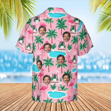 Flamingo Resort Tropical Hawaiian Shirt with custom faces, back view