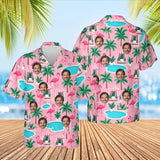 Flamingo Resort Tropical Hawaiian Shirt with custom faces, front and back