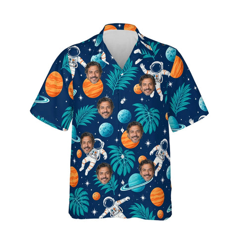 Floating Astronaut Sci-Fi Hawaiian Shirt personalized with printed faces, front view