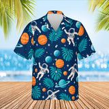 Floating Astronaut Sci-Fi Hawaiian Shirt print before personalizing, front view