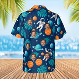Floating Astronaut Sci-Fi Hawaiian Shirt with custom faces, back view