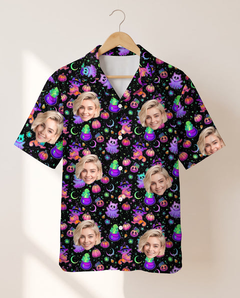 Floral Ghost Halloween personalized Hawaiian shirt printed with customer faces