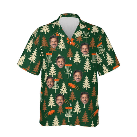 Forest Course Disc Golf Hawaiian Shirt personalized with printed faces, front view
