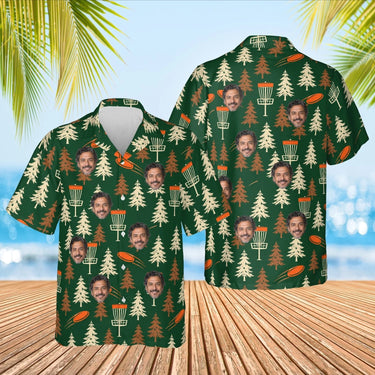 Forest Course Disc Golf Hawaiian Shirt with custom faces, front and back