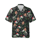 Fossil Santa Dinosaur Christmas Hawaiian Shirt personalized with printed faces, front view