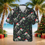 Fossil Santa Dinosaur Christmas Hawaiian Shirt print before personalizing, front view