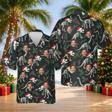Fossil Santa Dinosaur Christmas Hawaiian Shirt with custom faces, front and back