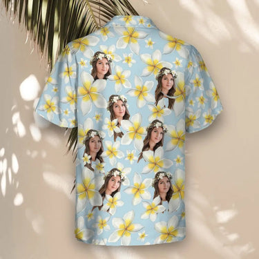 Frangipani Paradise custom Hawaiian shirt with photos, example 1