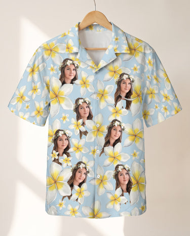 Frangipani Paradise personalized Hawaiian shirt printed with customer faces