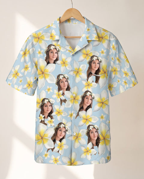 Frangipani Paradise personalized Hawaiian shirt printed with customer faces