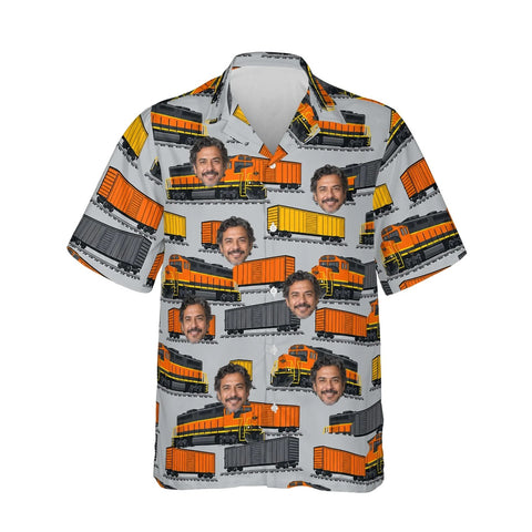 Freight Train Hawaiian Shirt personalized with printed faces, front view