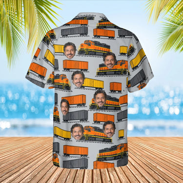 Freight Train Hawaiian Shirt with custom faces, back view