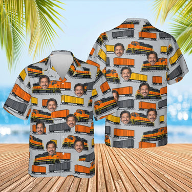 Freight Train Hawaiian Shirt with custom faces, front and back