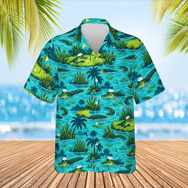 Gator Golf Funny Hawaiian Golf Shirt print before personalizing, front view
