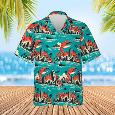 Giant Crab Kaiju Hawaiian Shirt print before personalizing, front view
