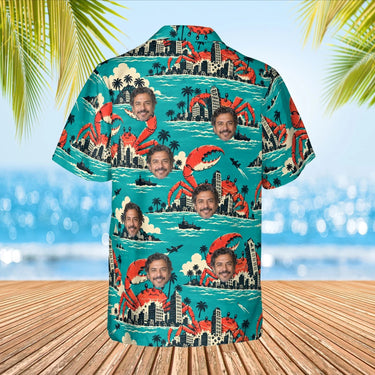 Giant Crab Kaiju Hawaiian Shirt with custom faces, back view