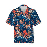 Giant Octopus Kaiju Hawaiian Shirt personalized with printed faces, front view