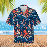 Giant Octopus Kaiju Hawaiian Shirt print before personalizing, front view