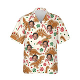 Gingerbread Dinosaur Christmas Hawaiian Shirt personalized with printed faces, front view
