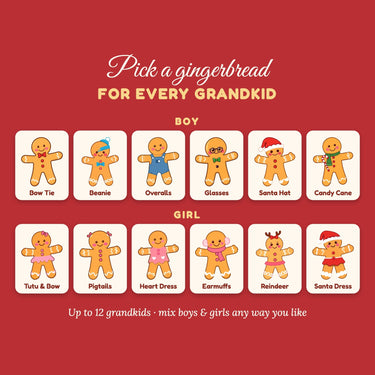 Choose a boy or girl gingerbread style for each grandkid: 12 cookie designs