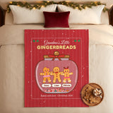 Gingerbread grandkids blanket on a cozy Christmas bed with gingerbread cookies