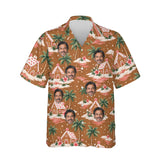 Gingerbread Islands personalized Christmas Hawaiian shirt printed with customer faces, front view