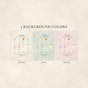 Personalized God Says You Are blanket in 3 background colors: cream, sage green and blush pink