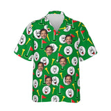 Goofy Golf Balls Funny Hawaiian Golf Shirt personalized with printed faces, front view