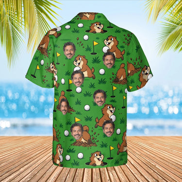 Gopher Golf Funny Hawaiian Golf Shirt with custom faces, back view
