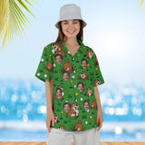 Woman wearing the Gopher Golf Funny Hawaiian Golf Shirt with custom faces