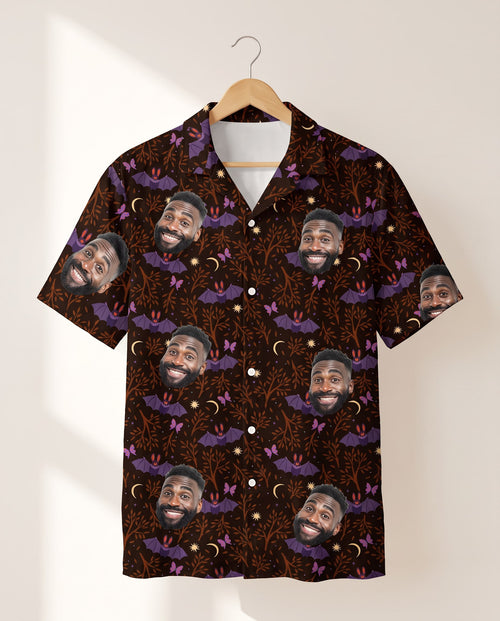 Gothic Bat Halloween personalized Hawaiian shirt printed with customer faces
