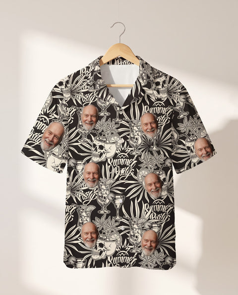Gothic Palm Skull Surf personalized Hawaiian shirt printed with customer faces