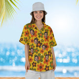 Woman wearing the Grandma Wallpaper Ugly Hawaiian Shirt with custom faces