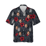 Graveyard Hibiscus Goth Hawaiian Shirt personalized with printed faces, front view
