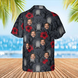 Graveyard Hibiscus Goth Hawaiian Shirt with custom faces, back view
