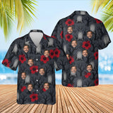 Graveyard Hibiscus Goth Hawaiian Shirt with custom faces, front and back