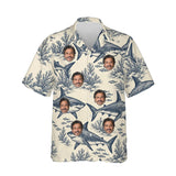 Great White Shark Hawaiian Shirt personalized with printed faces, front view