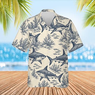 Great White Shark Hawaiian Shirt print before personalizing, front view