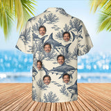 Great White Shark Hawaiian Shirt with custom faces, back view