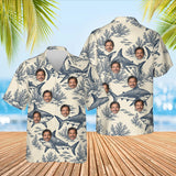 Great White Shark Hawaiian Shirt with custom faces, front and back