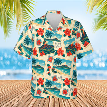 Greetings From Paradise Postcard Hawaiian Shirt print before personalizing, front view