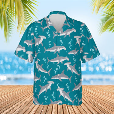 Hammerhead Shark Hawaiian Shirt print before personalizing, front view
