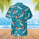 Hammerhead Shark Hawaiian Shirt with custom faces, back view