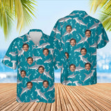 Hammerhead Shark Hawaiian Shirt with custom faces, front and back